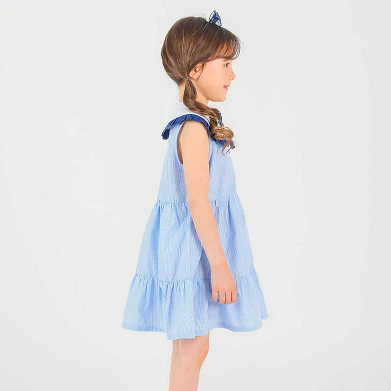 チェックヘムカラーリボンワンピース・p002261 キッズ【3~8才】【ops】【ワンピース ミディ丈 ミディワンピース リボン りぼん チェック柄 チェック セーラーカラー 可愛い かわいい 女の子 子供 こども 子供服 こども服】【KIDS】