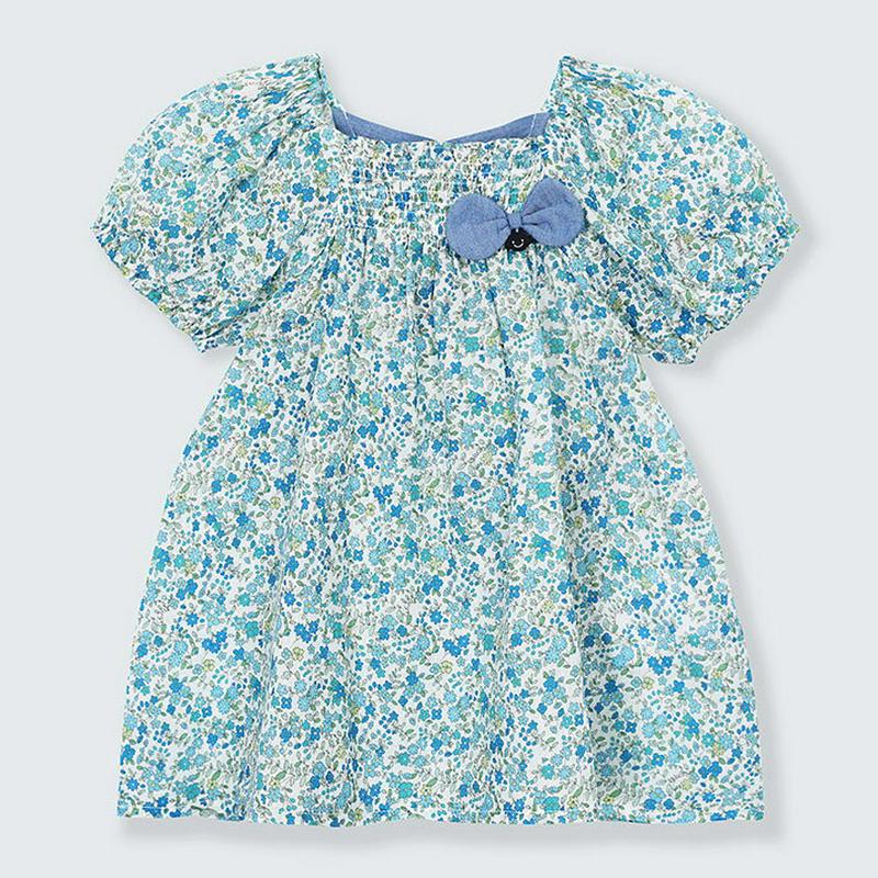 リボンポイント花柄ブラウス・p002202 キッズ【3~8才】【bl】【トップス ブラウス 半袖 花柄 フラワー 小花柄 可愛い
