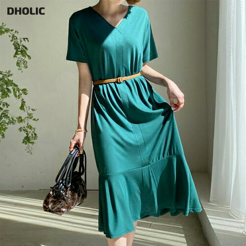 Vネックフレアワンピース・全4色・b56131 レディース【ops】【ワンピース ミディ丈 ミディワンピース 半袖 Vネック フ