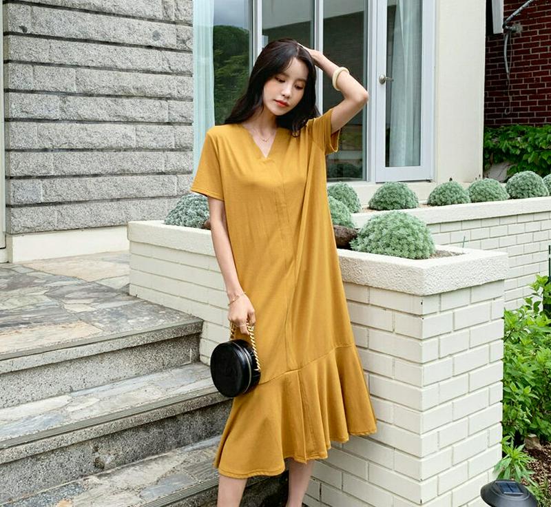 Vネックフレアワンピース・全4色・b56131 レディース【ops】【ワンピース ミディ丈 ミディワンピース 半袖 Vネック フ