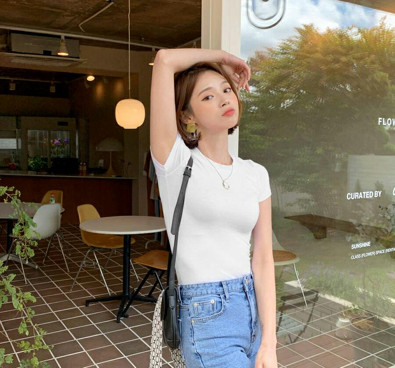 スリムラウンドネックTシャツ・全5色・56103 レディース【tops】【トップス Tシャツ 半袖 ショートスリーブ スリム 単