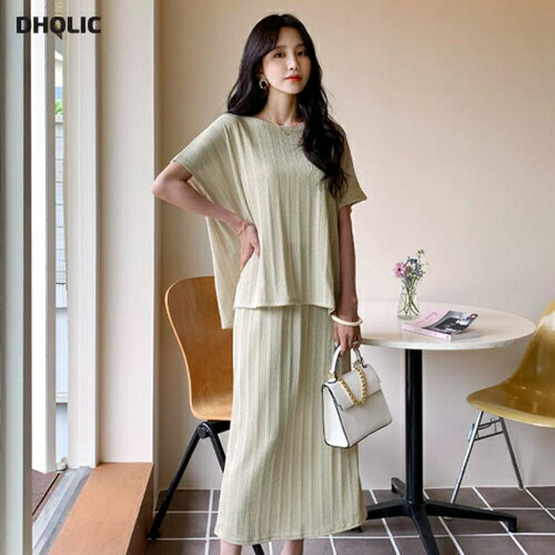 リブラウンドニット&スカートSET・全2色・b56108 レディース【ops】【セットアップ トップス 半袖 ニット ニットトッ