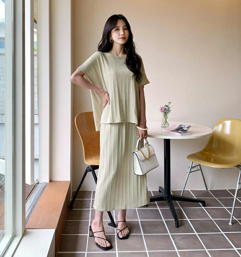 リブラウンドニット&スカートSET・全2色・b56108 レディース【ops】【セットアップ トップス 半袖 ニット ニットトッ