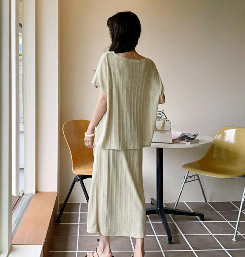 リブラウンドニット&スカートSET・全2色・b56108 レディース【ops】【セットアップ トップス 半袖 ニット ニットトッ