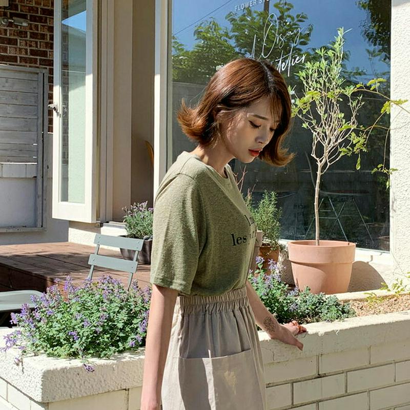 リネン混レタリングTシャツ・全5色・t56102 レディース【tops】【トップス Tシャツ 半袖 リボン　レタリング ロゴ ロ