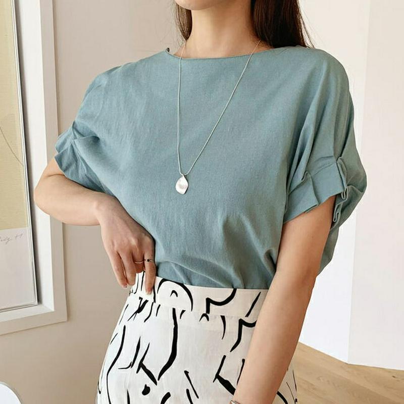スリーブタックTシャツ・全4色・b62301 レディース【tops】【トップス　Tシャツ 半袖 タック 単色 無地 シンプル カ