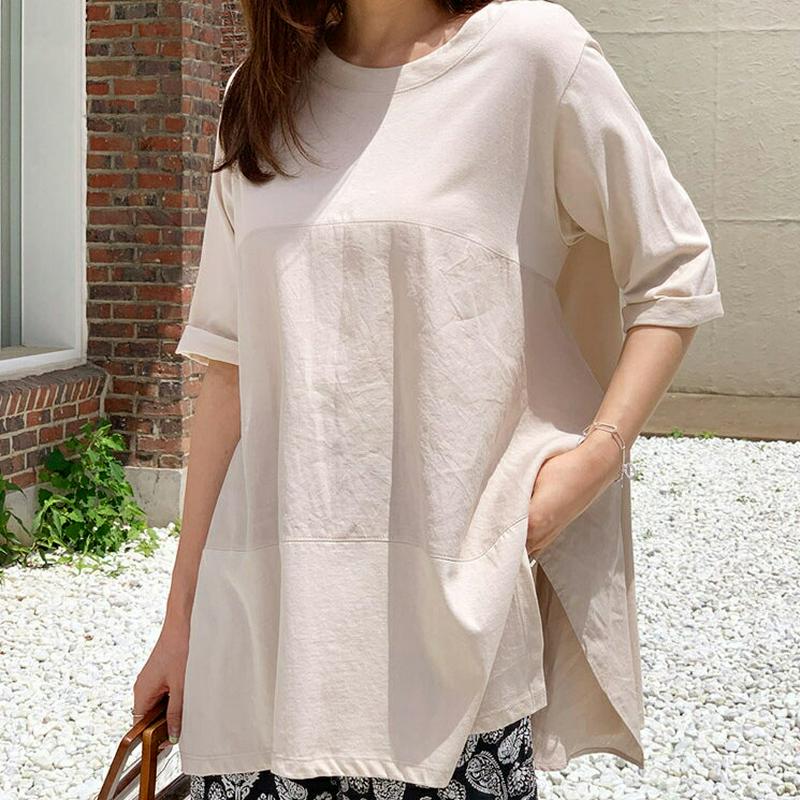 スリットフレアTシャツ・全2色・b62306 レディース【tops】【トップス Tシャツ 七分丈 七分袖 7分丈 7分袖 スリッ