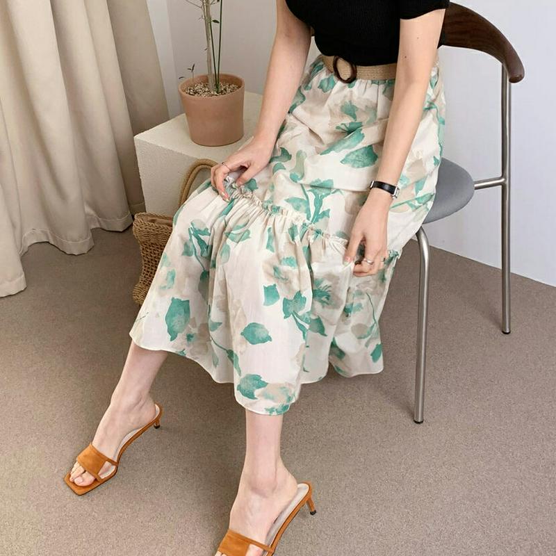 フリルフローラルスカート・全2色・b62320 レディース【sk】【スカート ロング ロングスカート フリル フラワー 花柄 ウ