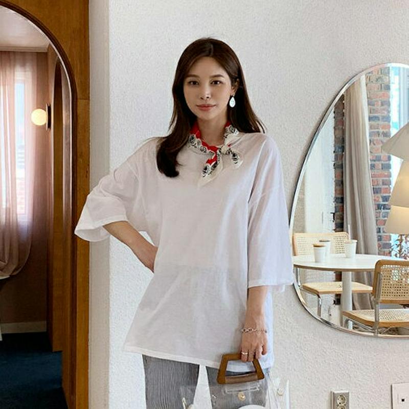 ボクシーTシャツ・全4色・t62228 レディース【tops】【トップス Tシャツ 七分丈 七分袖 7分丈 7分袖 単色 無地 