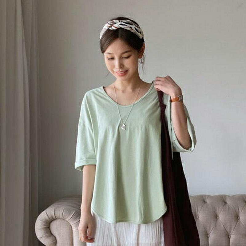 UネックアンバランスTシャツ・全6色・b62199 レディース【tops】【トップス Tシャツ 半袖　ハーフスリーブ 単色 無地