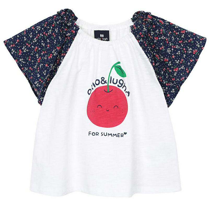 パターンスリーブチェリー上下SET・p002205 キッズ【3~8才】【set】【セットアップ トップス Tシャツ 半袖 チェリ