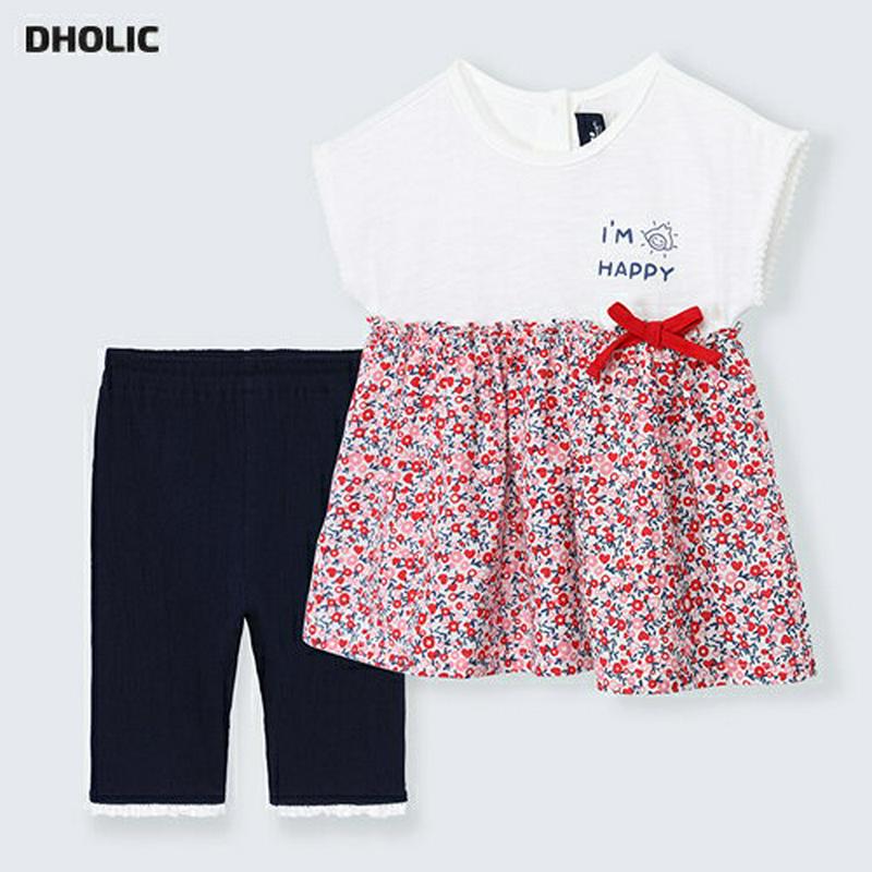 リボン花柄切替Tシャツ&パンツSET・p002208 キッズ【3~8才】【set】【セット トップス Tシャツ 花柄 フラワー 