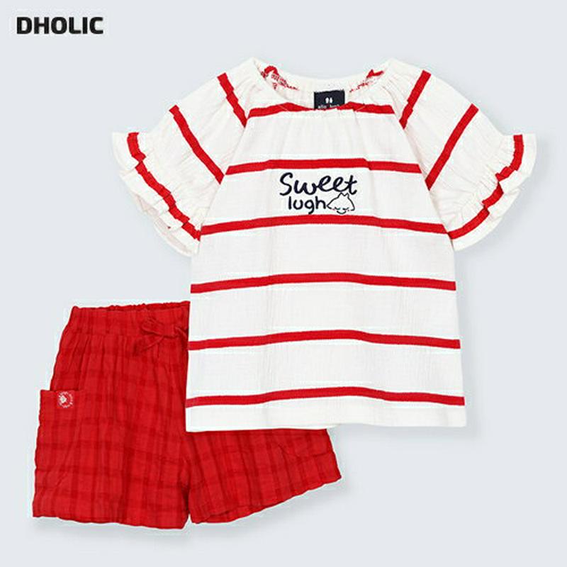 ボーダー英字Tシャツ&パンツSET・p002174 キッズ【3~8才】【set】【セット トップス Tシャツ 半袖 ハーフスリー