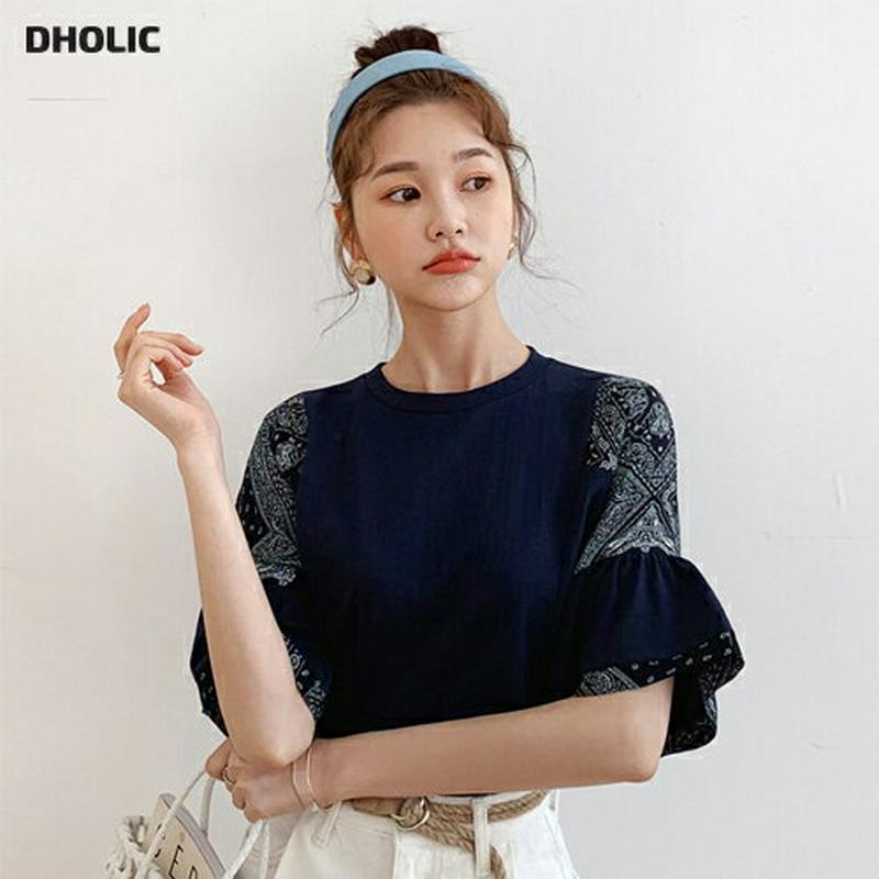 ペイズリースリーブTシャツ・全2色・b59420 レディース【tops】【トップス Tシャツ 半袖 ハーフスリーブ ペイズリー 