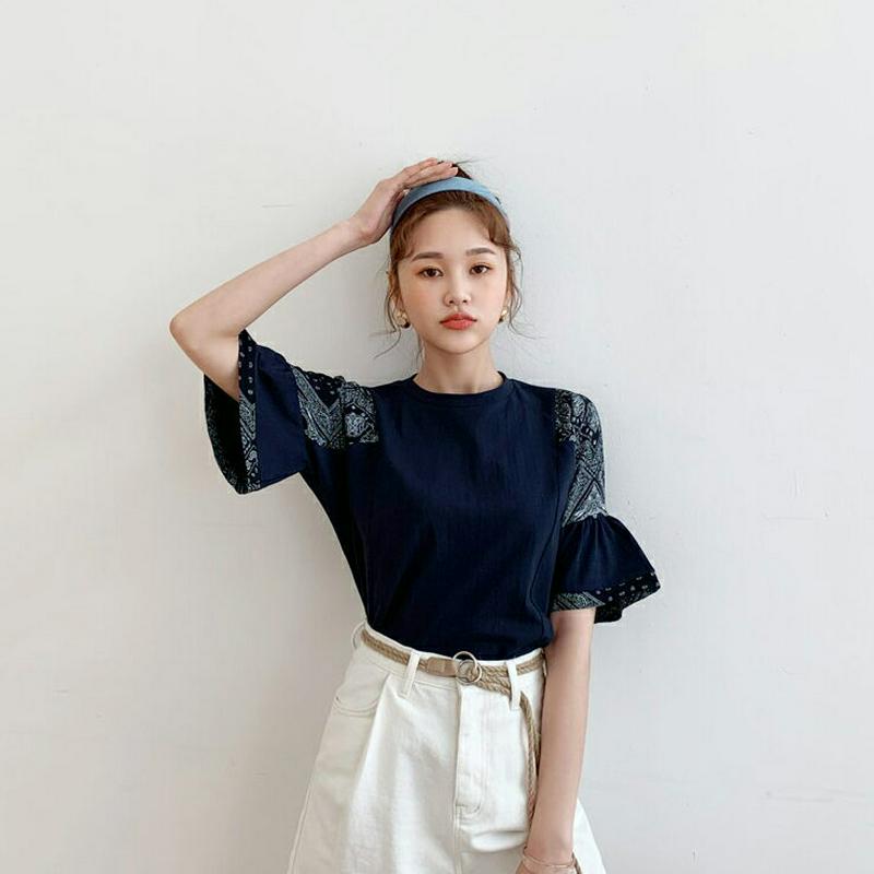 ペイズリースリーブTシャツ・全2色・b59420 レディース【tops】【トップス Tシャツ 半袖 ハーフスリーブ ペイズリー 