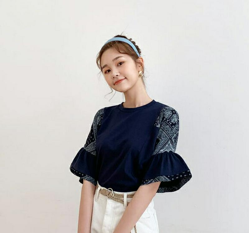 ペイズリースリーブTシャツ・全2色・b59420 レディース【tops】【トップス Tシャツ 半袖 ハーフスリーブ ペイズリー 