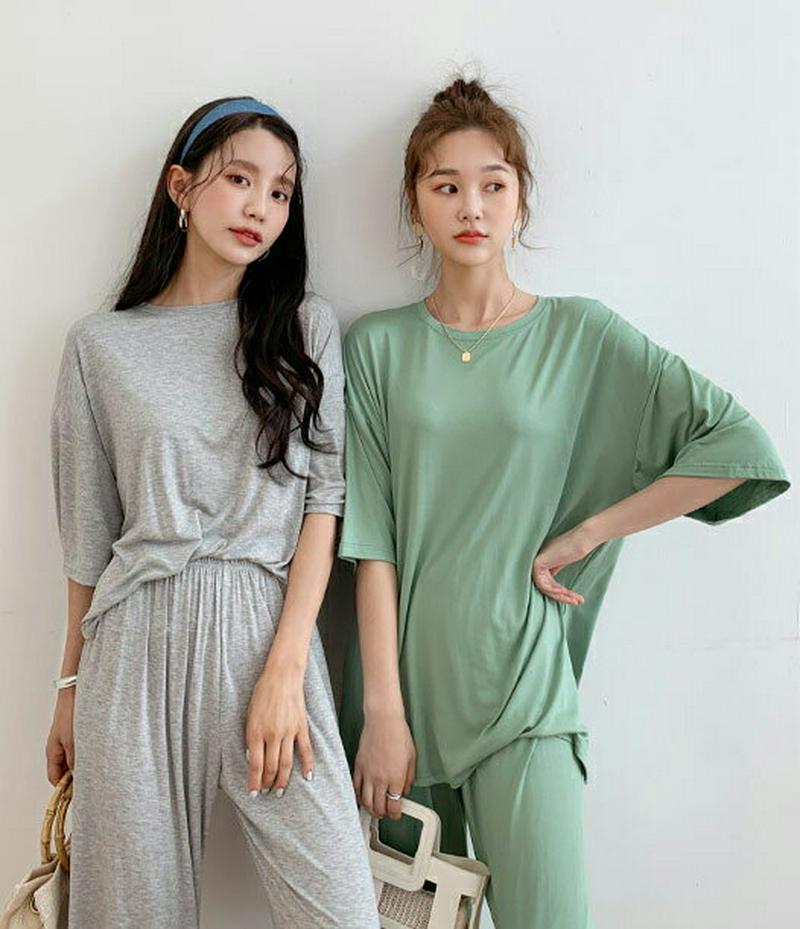 スリットTシャツ&パンツSET・全4色・b59436 レディース【pt】【セットアップ トップス Tシャツ 半袖 ハーフスリーブ