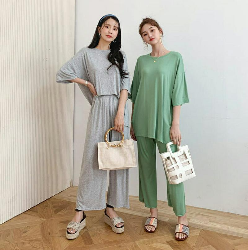 スリットTシャツ&パンツSET・全4色・b59436 レディース【pt】【セットアップ トップス Tシャツ 半袖 ハーフスリーブ
