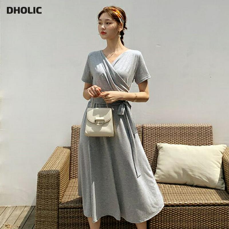 ラップ調フレアワンピース・全3色・b59434 レディース【ops】【ワンピース ロング ロングワンピース 半袖 ラップデザイン