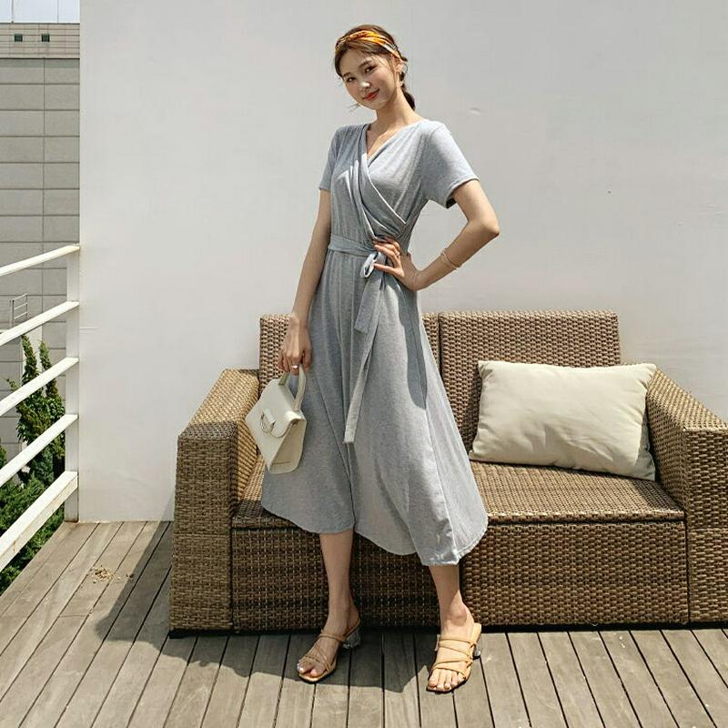 ラップ調フレアワンピース・全3色・b59434 レディース【ops】【ワンピース ロング ロングワンピース 半袖 ラップデザイン