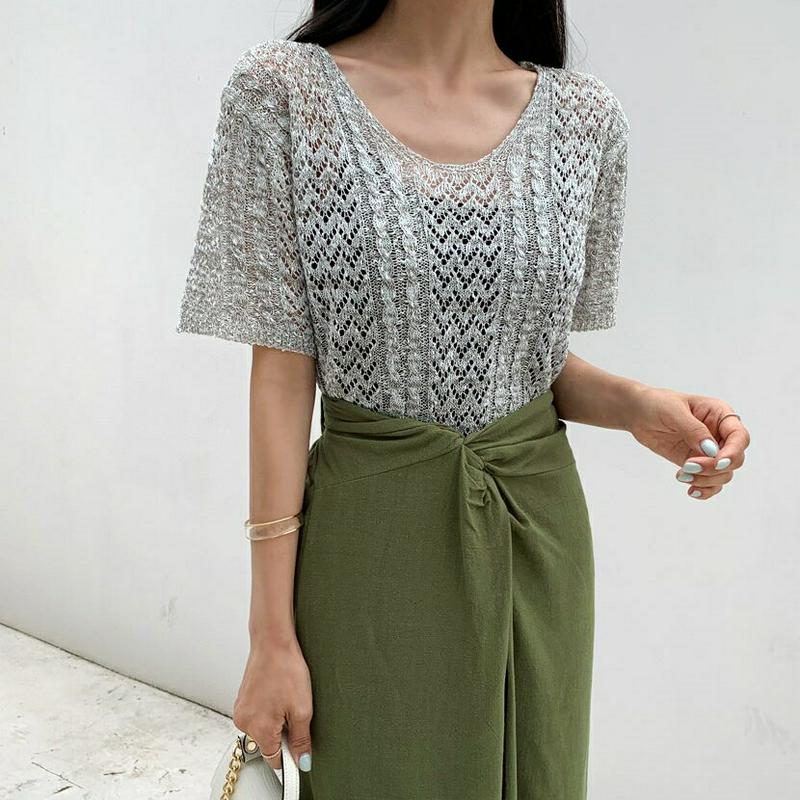 ジグザグシアーニット・全4色・b59426 レディース【tops】【トップス ニット ニットトップス 半袖 ジグザグ シアー シ