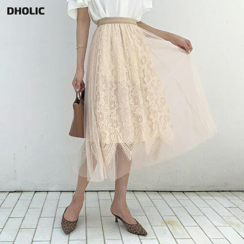 レースチュールスカート・全2色・b59442 レディース【sk】【スカート ミディ丈 ミディススカート チュール チュールスカー