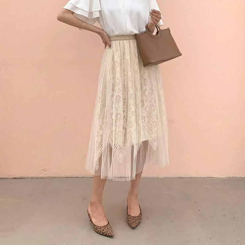 レースチュールスカート・全2色・b59442 レディース【sk】【スカート ミディ丈 ミディススカート チュール チュールスカー