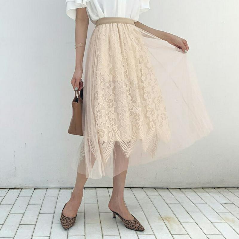 レースチュールスカート・全2色・b59442 レディース【sk】【スカート ミディ丈 ミディススカート チュール チュールスカー