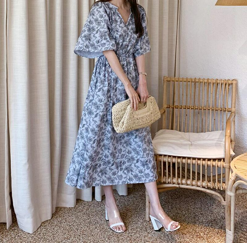 フローラルドロストワンピース・全2色・b62248 レディース【ops】【ワンピース ロング ロングワンピース 半袖 ハーフスリ