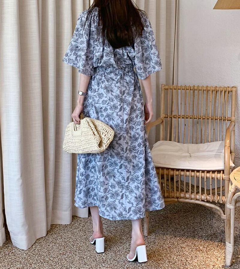 フローラルドロストワンピース・全2色・b62248 レディース【ops】【ワンピース ロング ロングワンピース 半袖 ハーフスリ