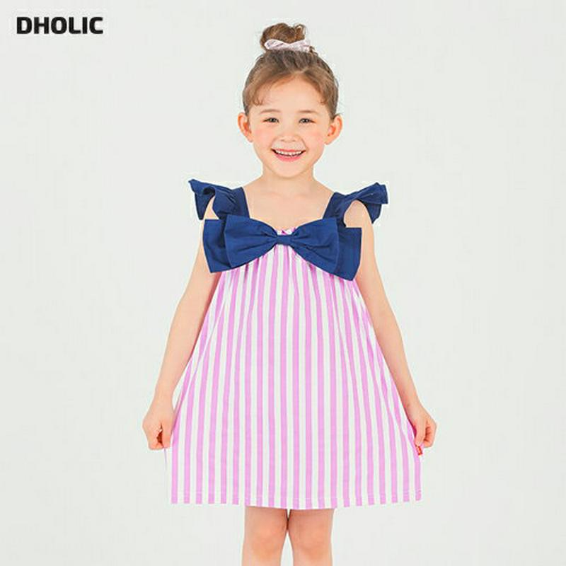 リボンストライプワンピース p002238 キッズ 【3~8才】【ops】【韓国 ファッション ワンピース ミディワンピース 半袖 ハーフスリーブ ラウンドネック フレア Aライン ストライプ 子供 学生服 ジュニア服 ジュニア 春 夏】【KIDS】