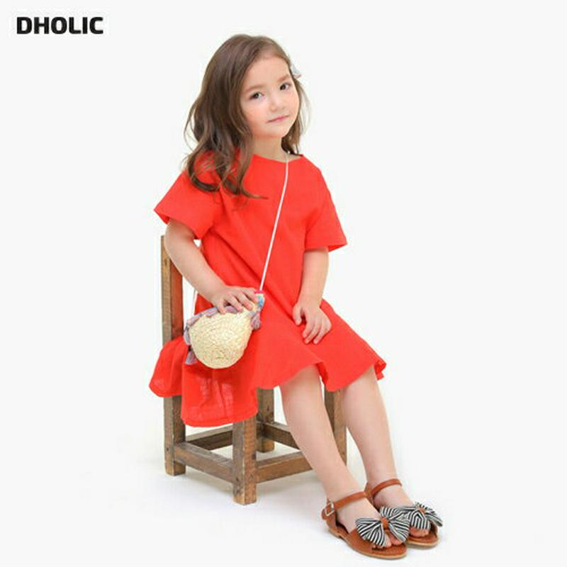 フレアヘムリネンワンピース p002228 キッズ 【3~8才】【ops】【韓国 ファッション ワンピース ミディワンピース 半袖 ハーフスリーブ ラウンドネック フレア Tシャツ カットソー コットン 無地 子供 学生服 ジュニア服 ジュニア 春 夏】【KIDS】