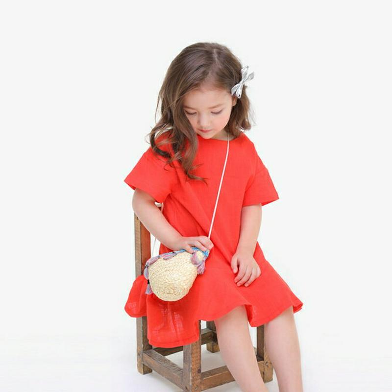 フレアヘムリネンワンピース p002228 キッズ 【3~8才】【ops】【韓国 ファッション ワンピース ミディワンピース 半袖 ハーフスリーブ ラウンドネック フレア Tシャツ カットソー コットン 無地 子供 学生服 ジュニア服 ジュニア 春 夏】【KIDS】