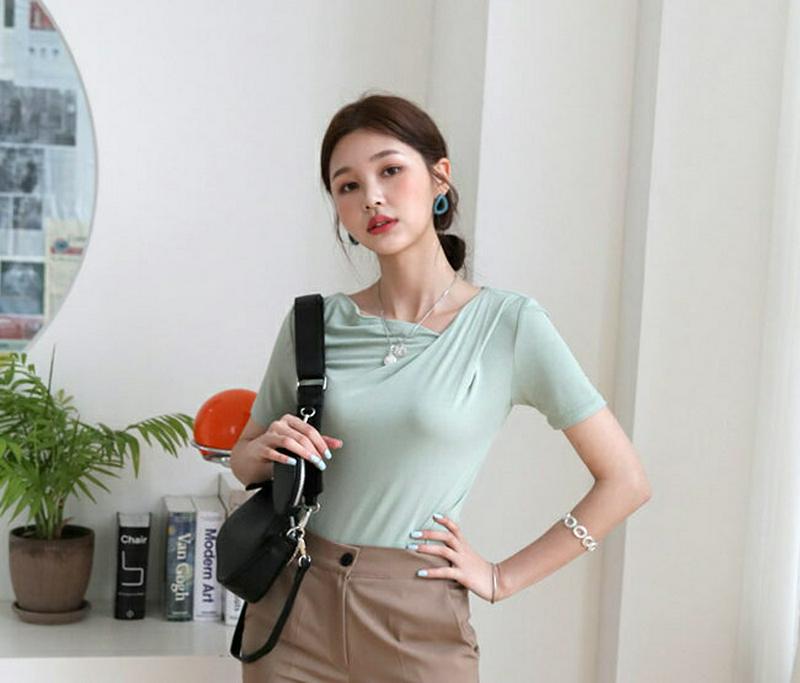 2WAYツイストネックTシャツ・全4色・b55632 レディース【tops】【トップス Tシャツ 半袖 ツイスト カジュアル 前