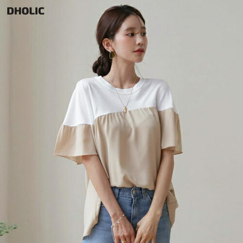 フレアコントラストTシャツ・全2色・b55670 レディース【tops】【トップス Tシャツ 半袖 コントラスト フレア 大人 