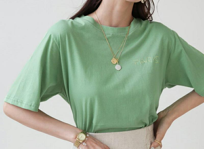 PARIS刺繍Tシャツ・全5色・b55635 レディース【tops】【トップス Tシャツ 半袖 ロゴ ロゴT 刺繍 パリ ラフ 