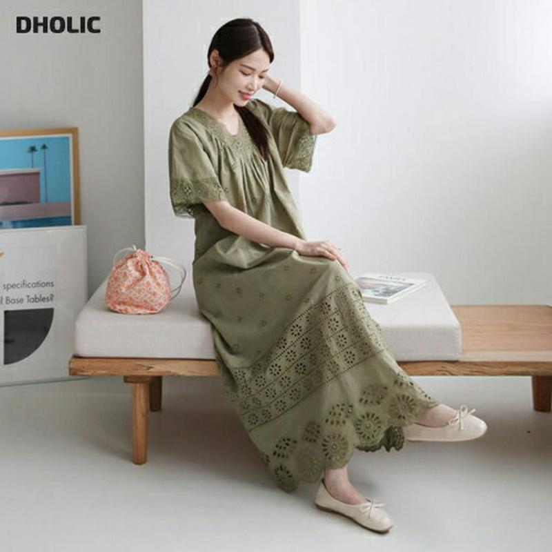 刺繍レースVネックワンピース・全3色・b62278 レディース【ops】【ワンピース ロング ロングワンピース 刺繍 レース V