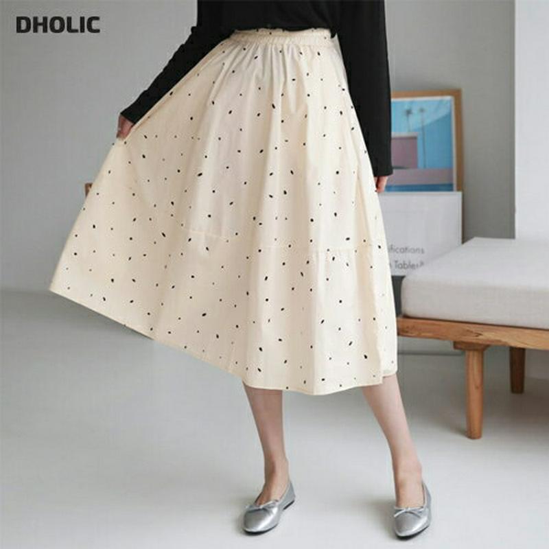 イージードットスカート・全2色・b62282 レディース【sk】【スカート ミディ丈 ミディスカート ドット 柄 ウエストゴム 