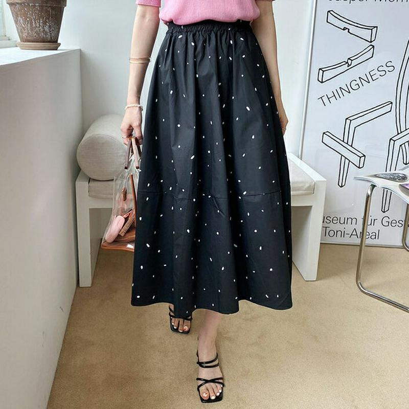 イージードットスカート・全2色・b62282 レディース【sk】【スカート ミディ丈 ミディスカート ドット 柄 ウエストゴム 