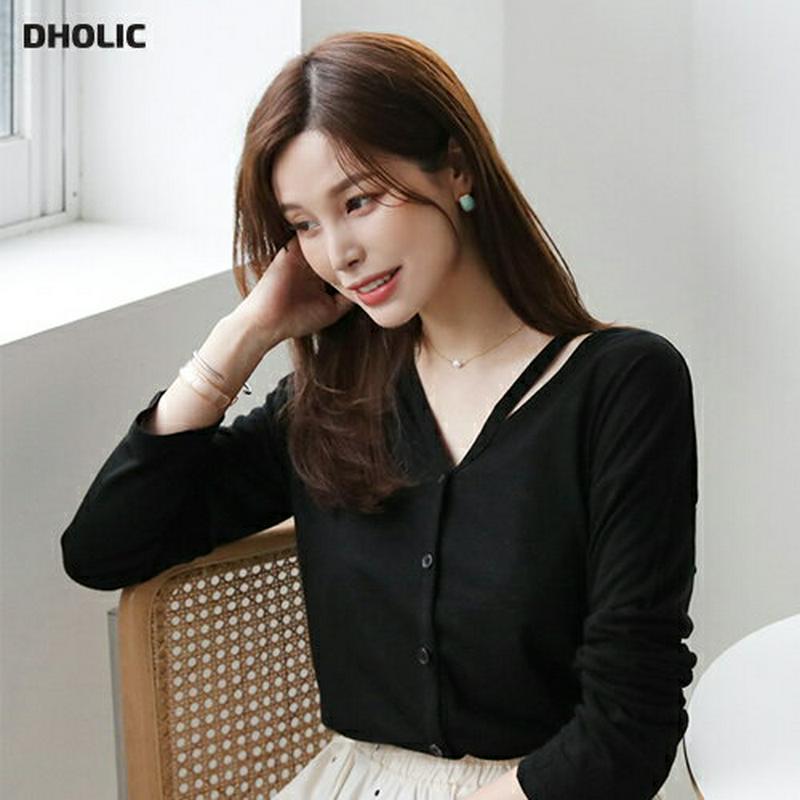 スリットネックボタンTシャツ・全3色・t62242 レディース【tops】【トップス Tシャツ 長袖 スリット スリットネック 