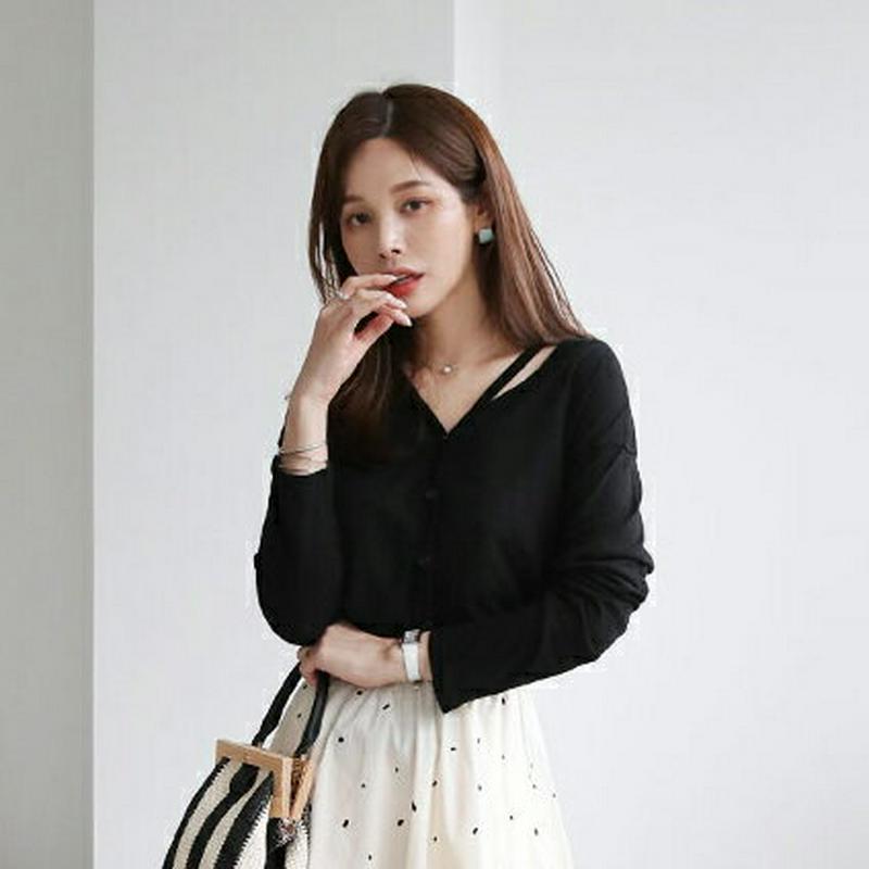 スリットネックボタンTシャツ・全3色・t62242 レディース【tops】【トップス Tシャツ 長袖 スリット スリットネック 