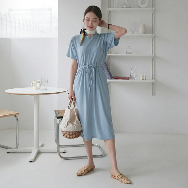 ドロストワンピース・全3色・b62271 レディース【ops】【ワンピース ミディ丈 ミディワンピース 半袖 ドロスト 単色 無