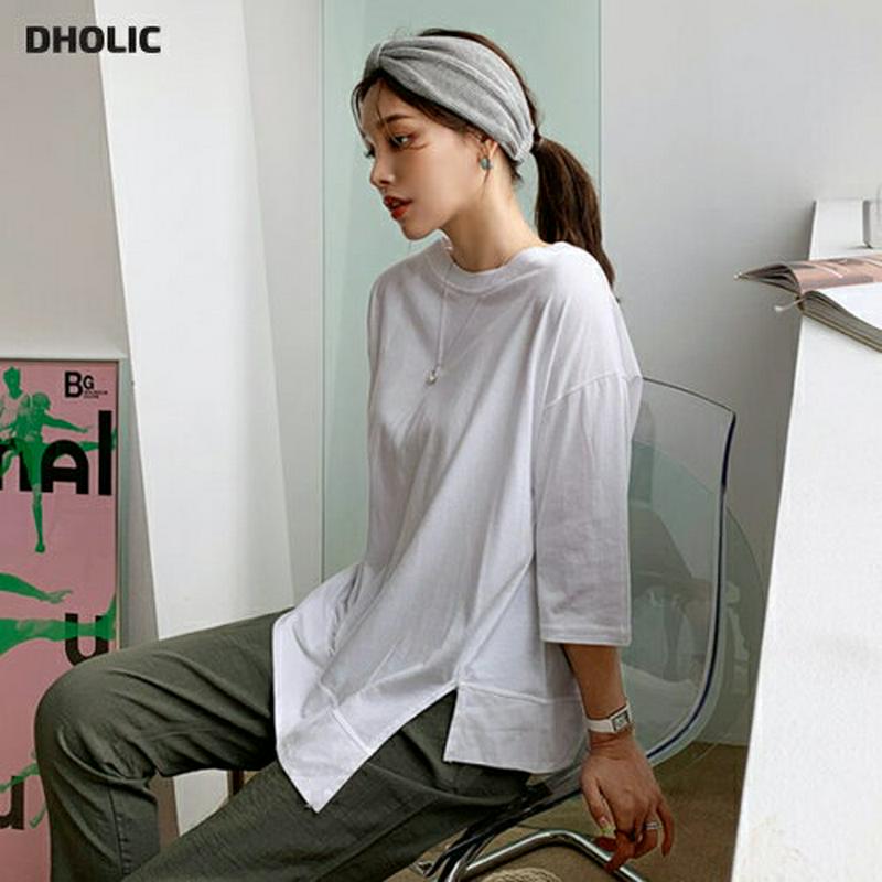 スリットルーズTシャツ・全3色・b62268 レディース【tops】【トップス Tシャツ 七分丈 七分袖 7分丈 7分袖 単色 