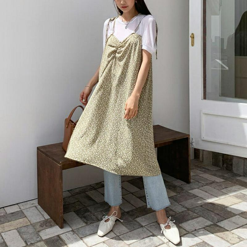 小花柄ギャザーワンピース・全3色・b55605 レディース【ops】【ワンピース ミディ丈 ミディワンピース キャミソールワンピ