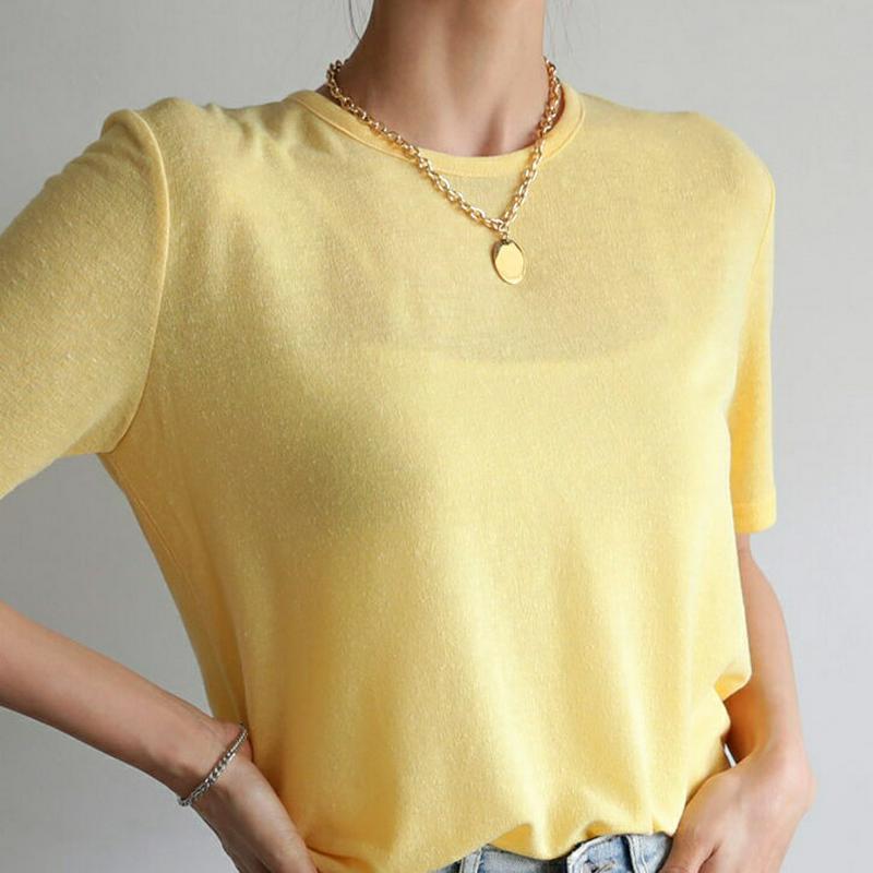 リネン混ラウンドTシャツ・全7色・b55565 レディース【tops】【トップス Tシャツ 半袖 ハーフスリーブ リネン 単色 