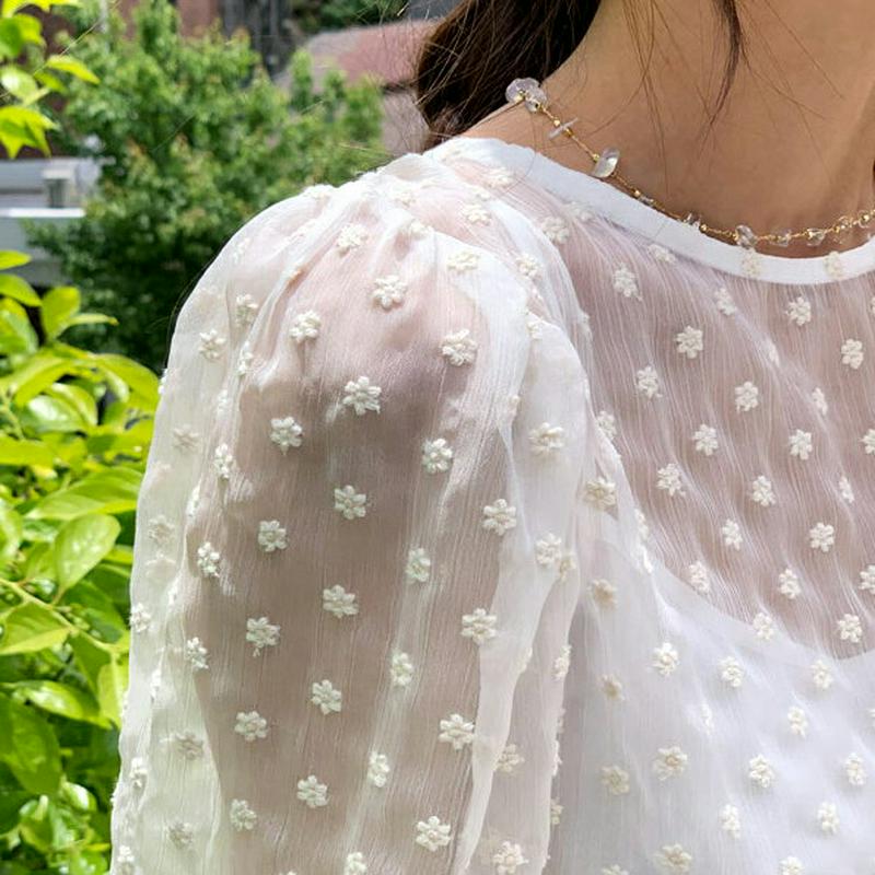 キャミ付フラワー刺繍ブラウス・全3色・b55667 レディース【bl】【トップス ブラウス 七分丈 七分袖 7分丈 7分袖 シア
