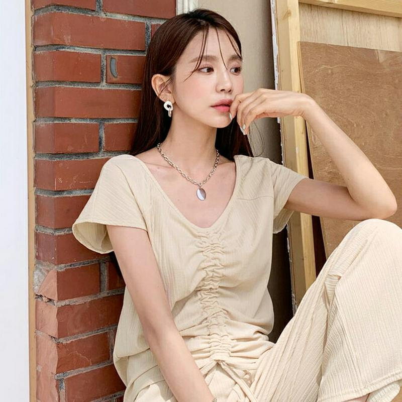 リブドロストTシャツ・全5色・b55581 レディース【tops】【トップス Tシャツ 半袖 ドロスト リブ リブトップス 単色