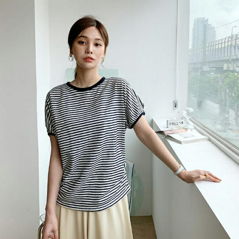 パフスリーブボーダーTシャツ・全4色・b62263 レディース【tops】【トップス Tシャツ 半袖　ボーダー 柄 カジュアル 