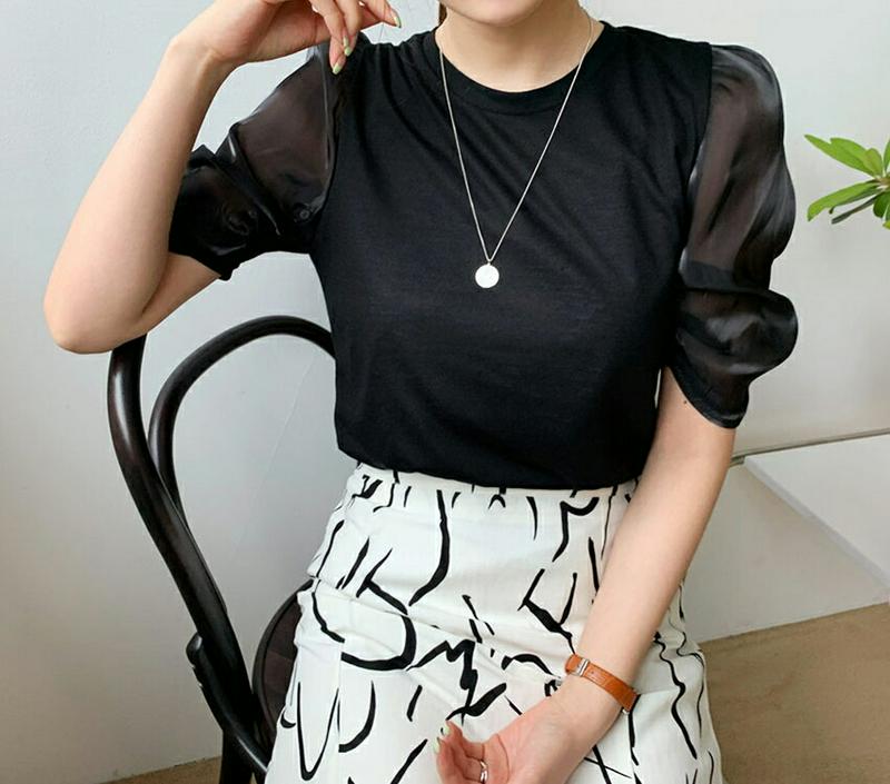 サテンパフTシャツ・全3色・t62261 レディース【tops】【トップス Tシャツ 半袖 ハーフスリーブ シアー 透け感 シー