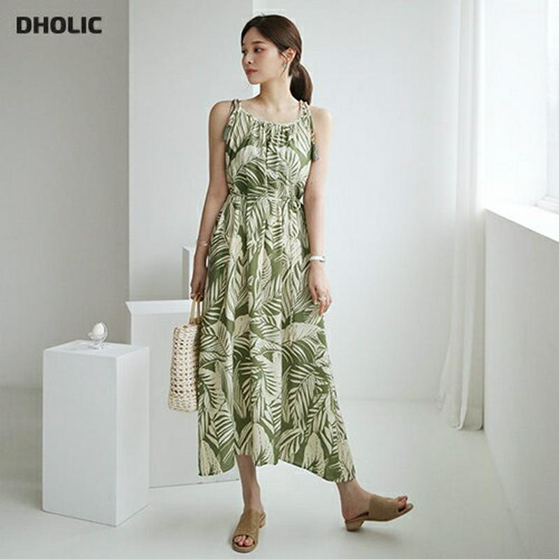 ストラップ付リーフパターンワンピース・全3色・t62273 レディース【ops】【ワンピース ロング ロングワンピース スリーブ